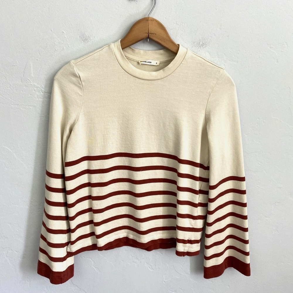 MARINE LAYER Suri Stripe Flare Sleeve Top in Cocoa Stripe - Size SMALL